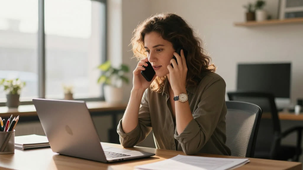 A small-business owner on the phone in an office