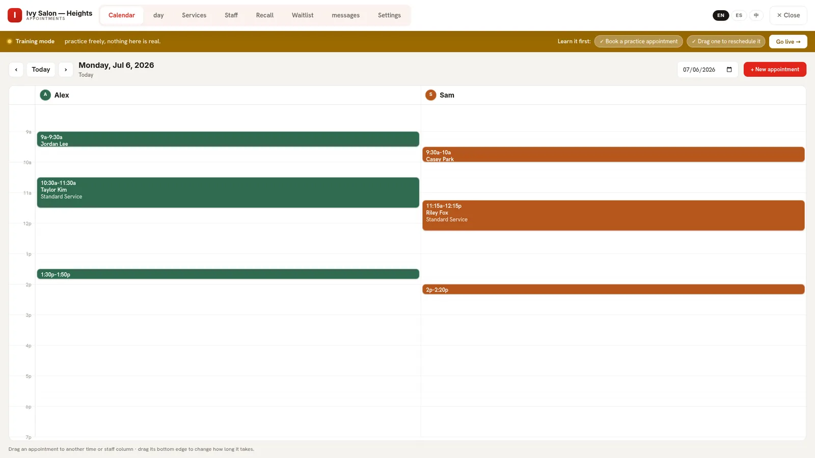 Appointments console
