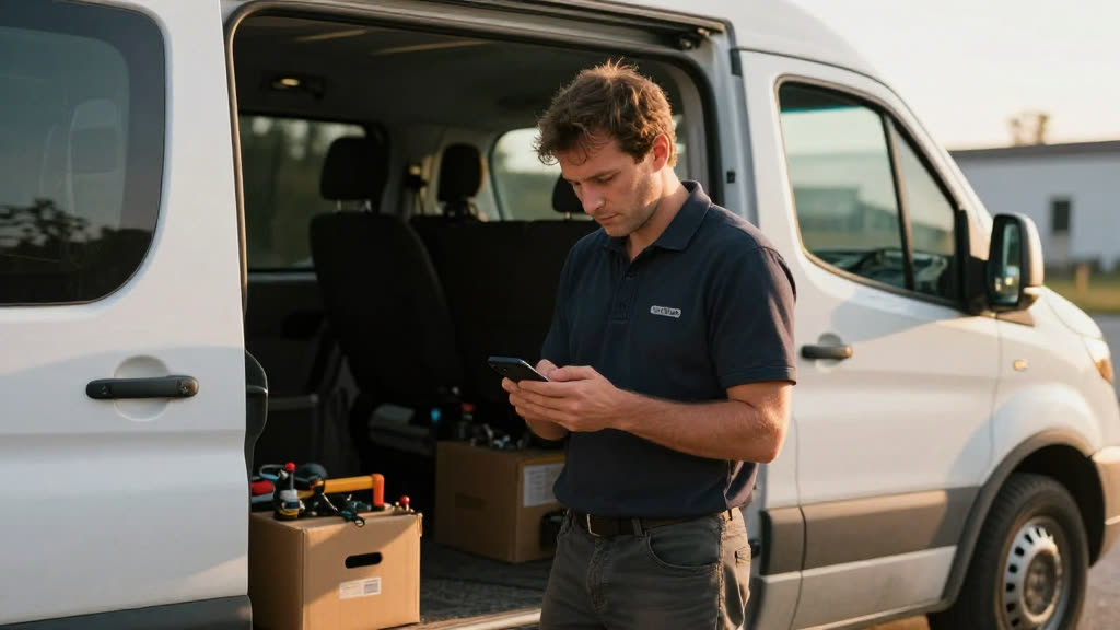 A real Housecall Pro business taking a call while KwickPhone answers
