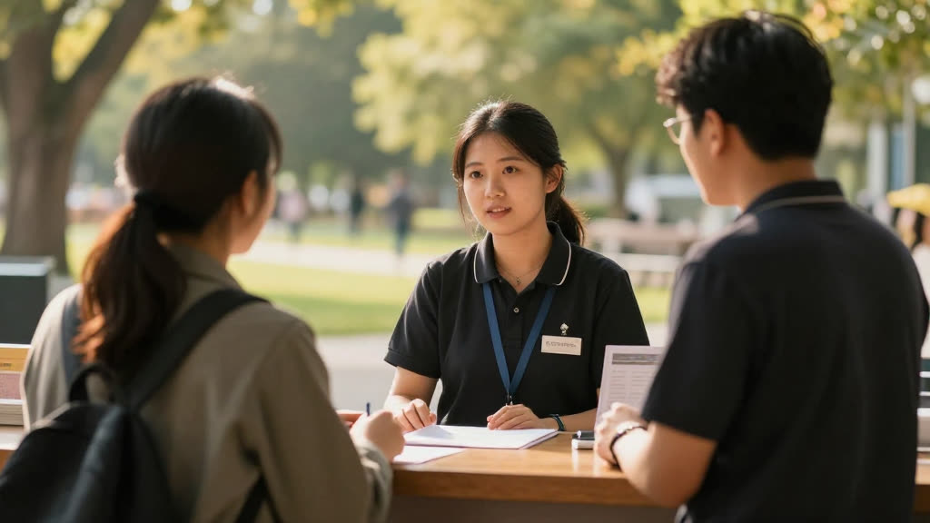 A staff member helping visitors at a public lost and found desk