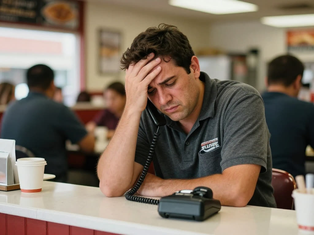 A stressed owner missing calls during the rush