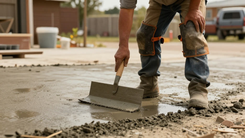 A Concrete Contractor at work while the phone rings — KwickPhone answers it