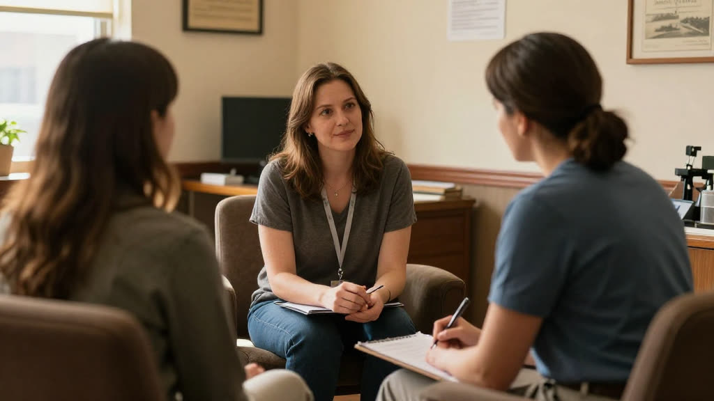 A Therapist / Counselor at work while the phone rings — KwickPhone answers it