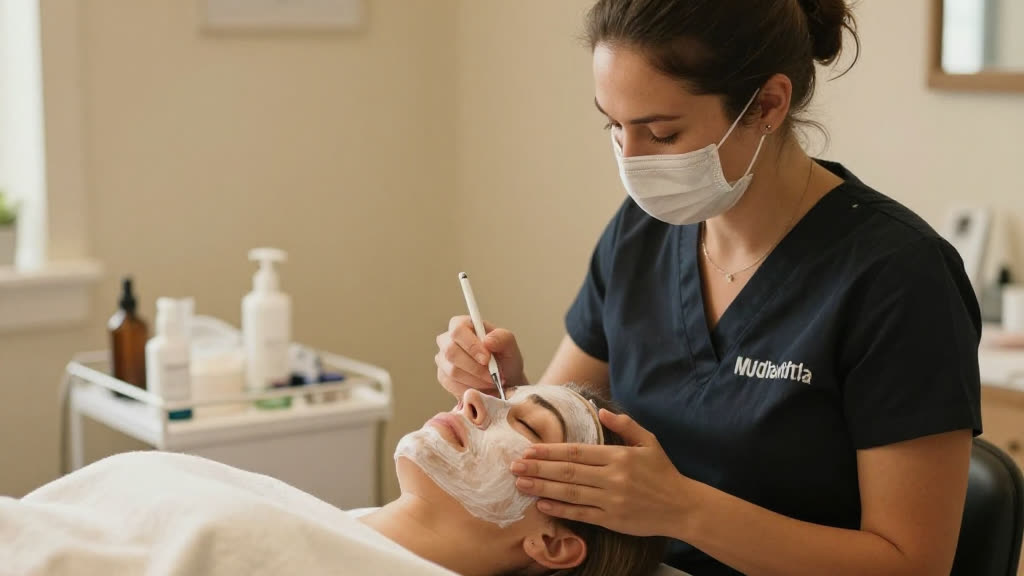 A Esthetician / Skincare at work while the phone rings — KwickPhone answers it