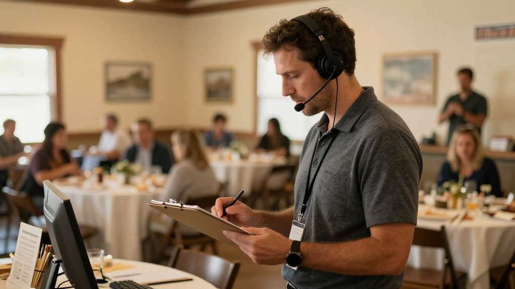 A Event Planner at work while the phone rings — KwickPhone answers it