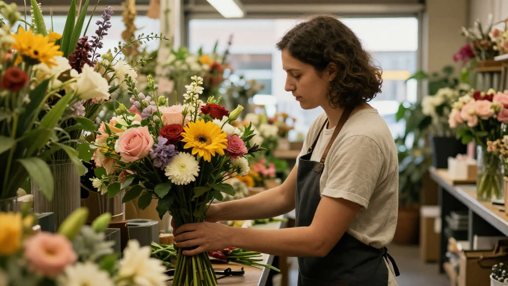A Florist at work while the phone rings — KwickPhone answers it