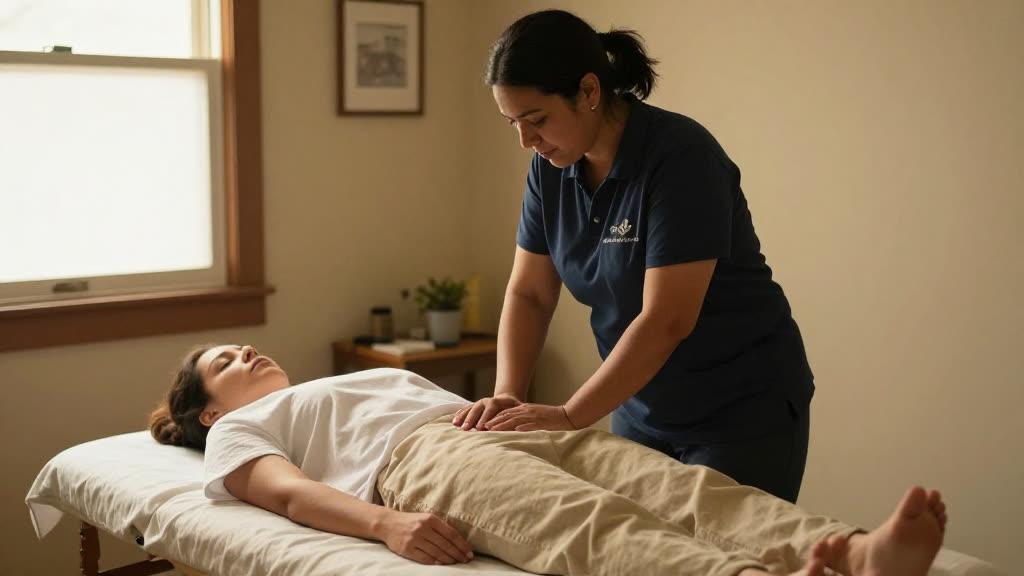 A Massage Therapist at work while the phone rings — KwickPhone answers it