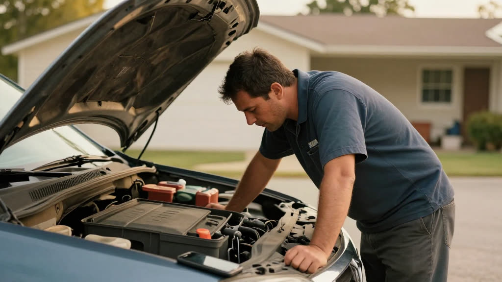 A Mobile Mechanic at work while the phone rings — KwickPhone answers it
