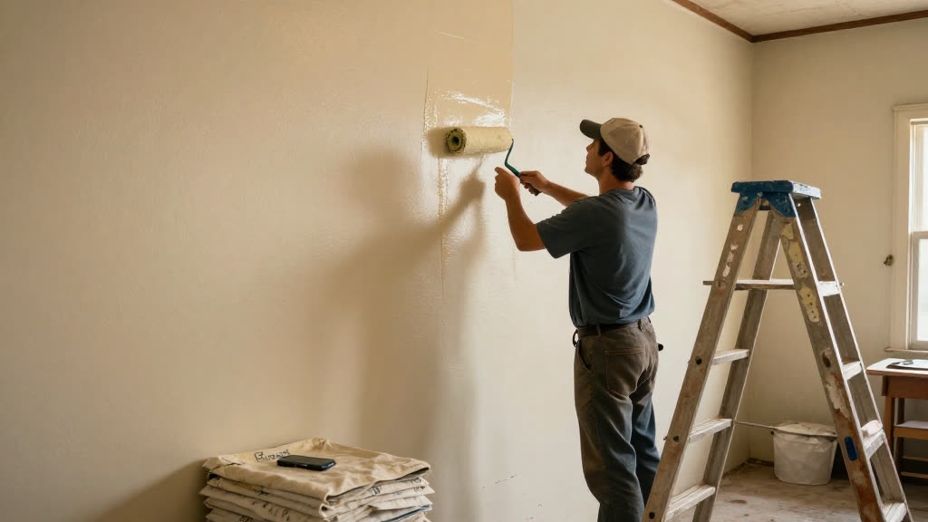 A Painter at work while the phone rings — KwickPhone answers it