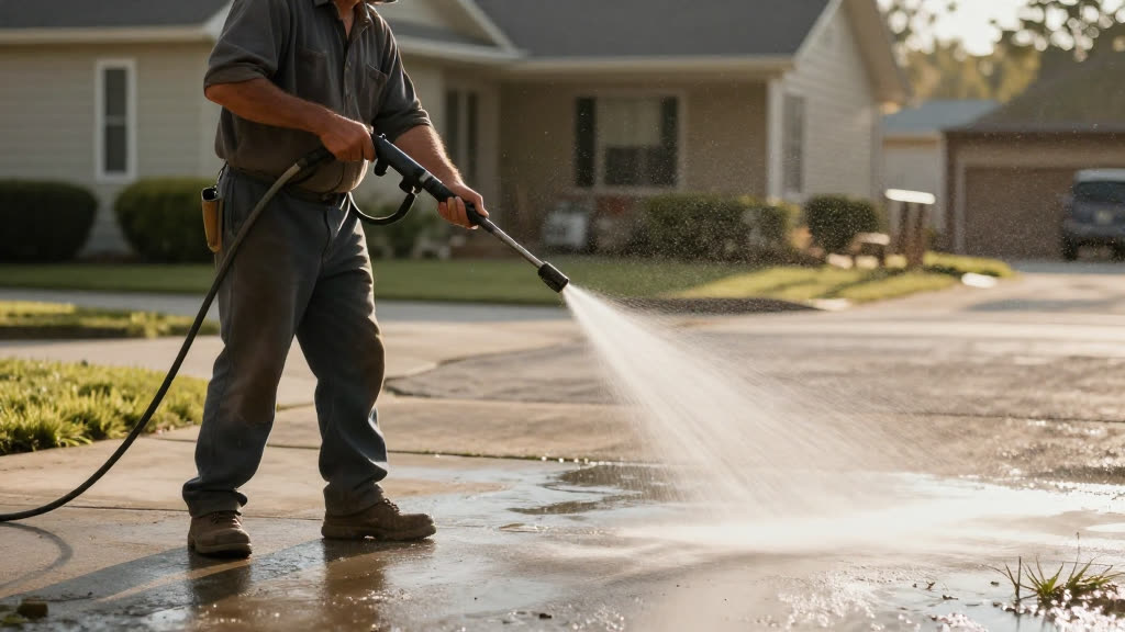 A Pressure Washing at work while the phone rings — KwickPhone answers it